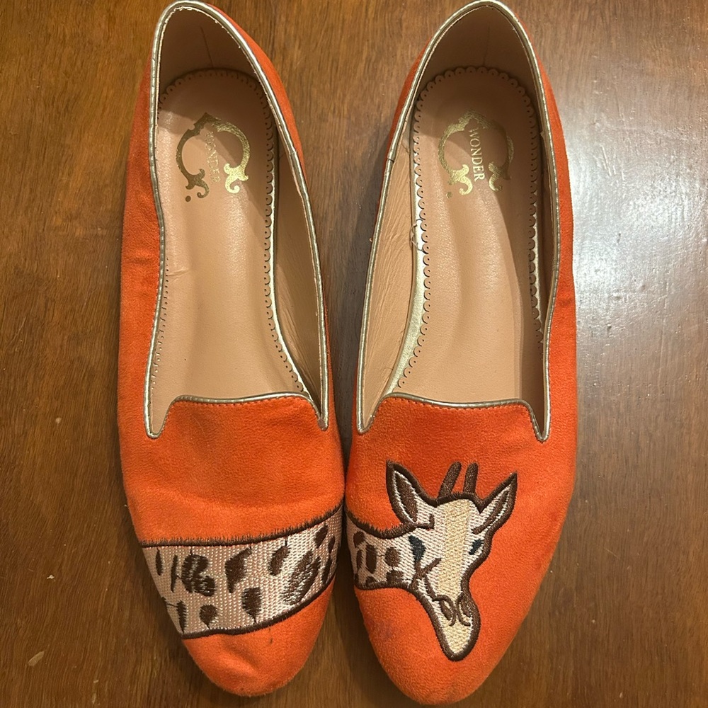 Quirky Orange Giraffe Embroidered Loafers